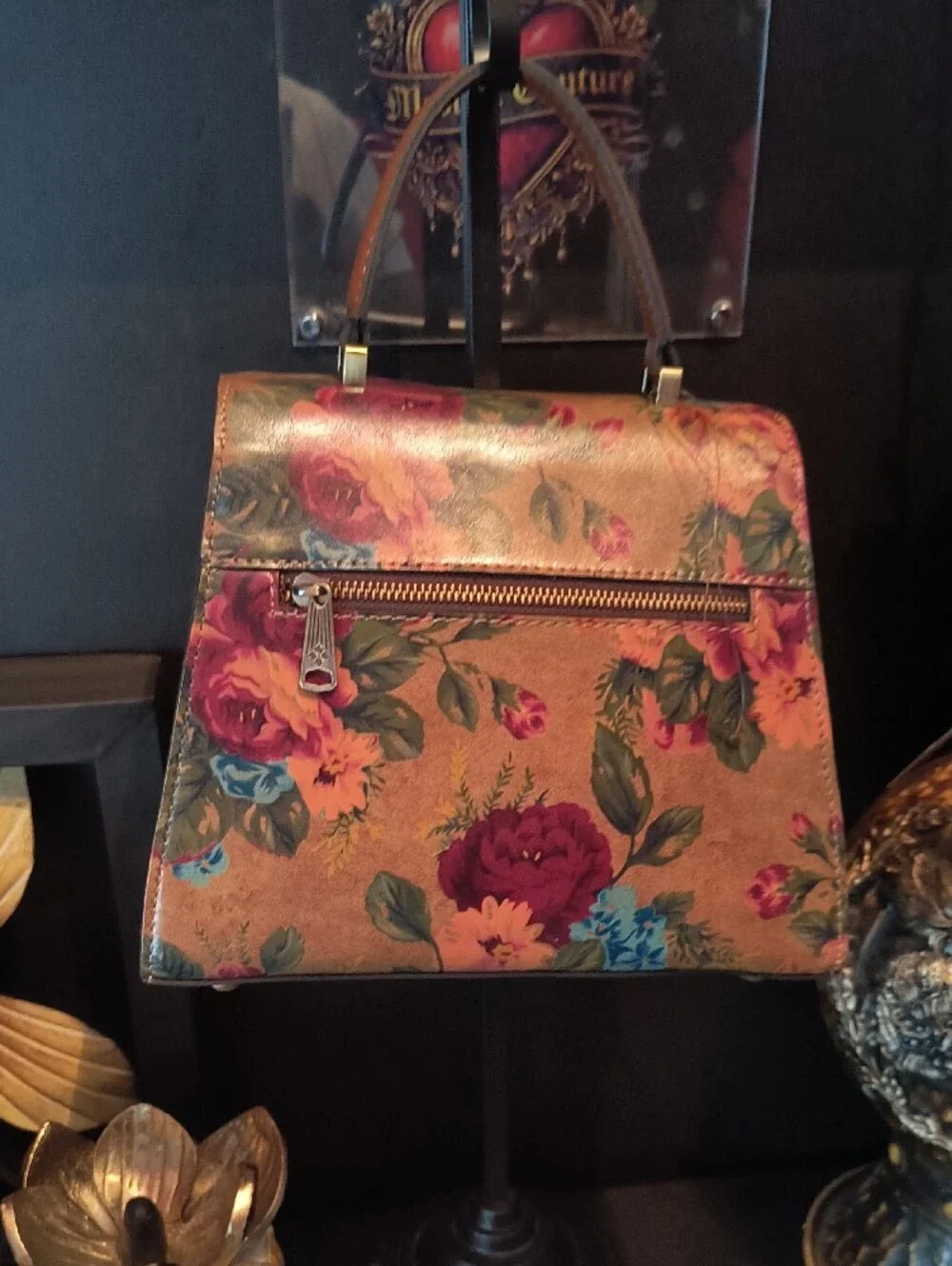 Patricia Nash Floral Leather Top Handle Satchel in Brown Multicolor